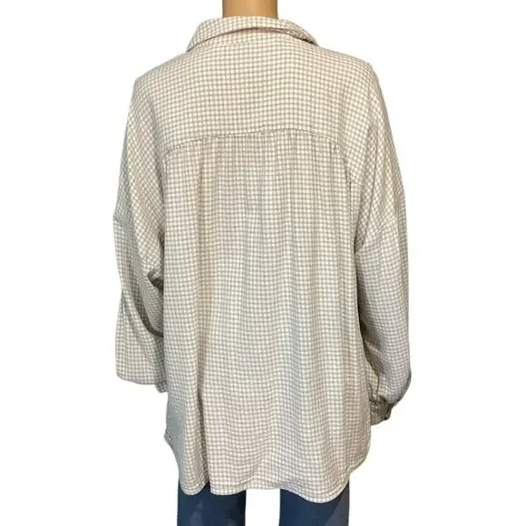 Peace Love World Boheme Check Plaid Button Front Pleated Top size XL - Picture 3 of 8